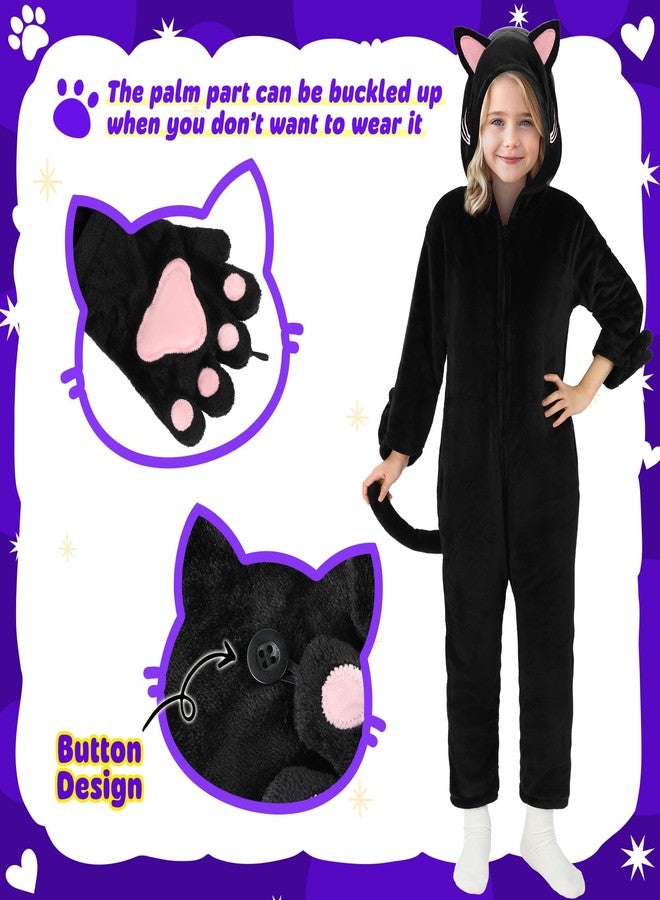 Joycover Cat Costume For Girls, Black Cat Costume For Girls Kids Dress Up, Onesie Cat Noir Costume, Role Play Halloween Costumes For Kids Aged 5-6, Size S - Image 4